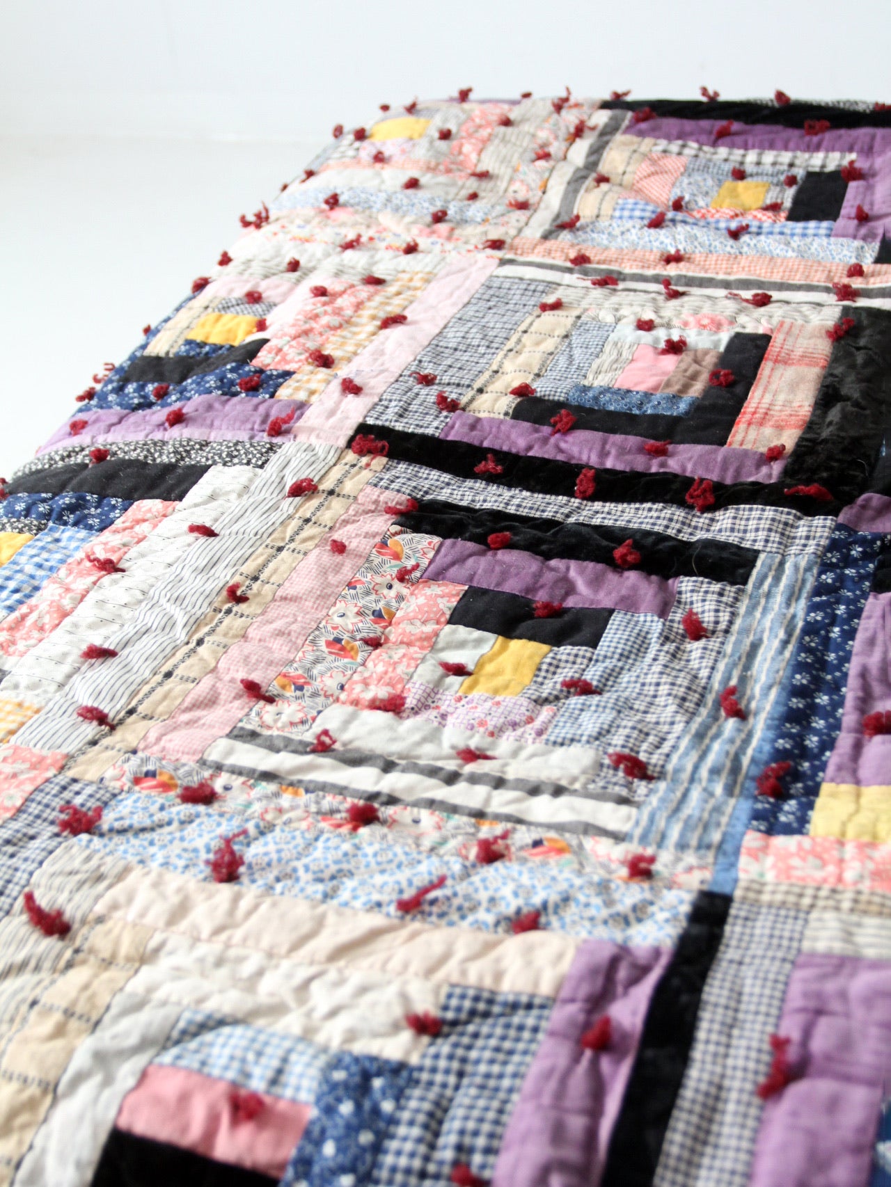 vintage handmade log cabin quilt