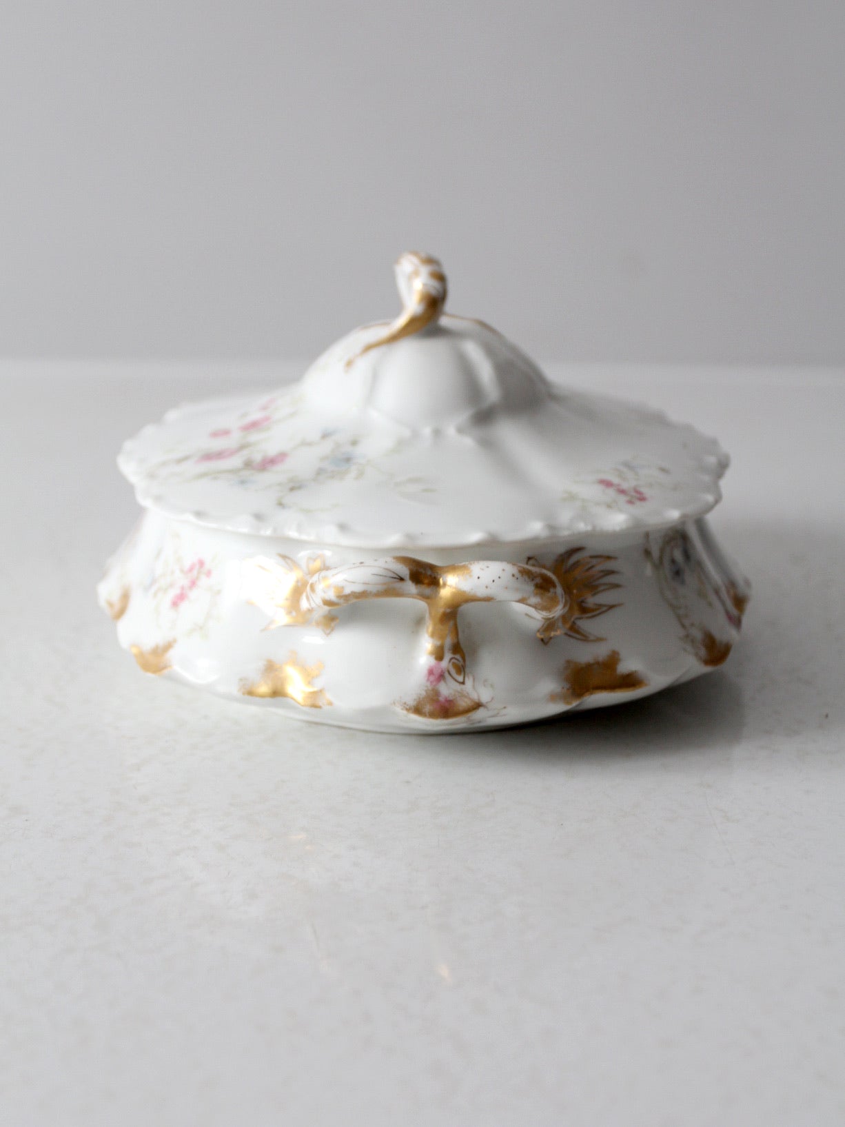 antique Haviland Limoges floral covered bowl