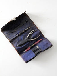 vintage English grooming set with leather case