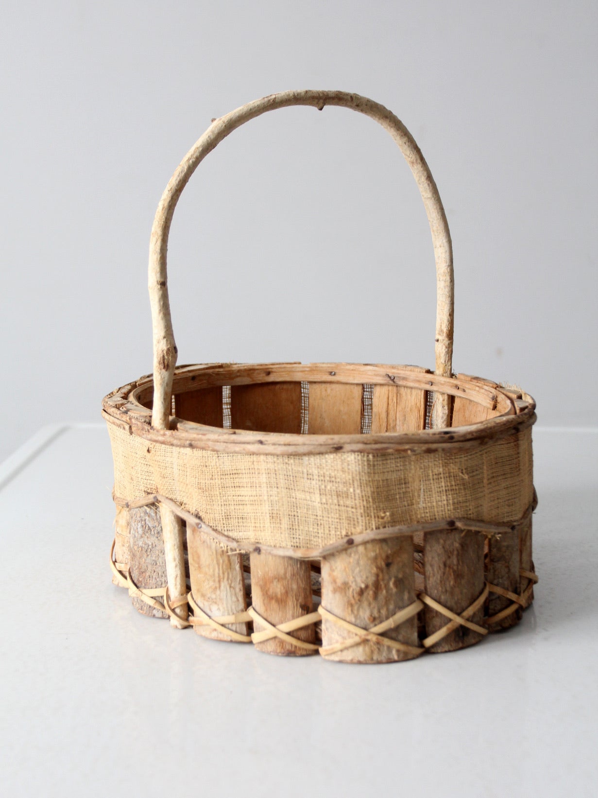 vintage rustic wooden splint basket