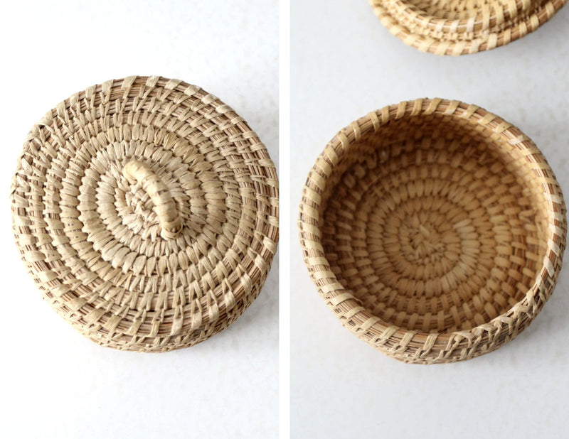 vintage hand woven grass basket set of 3