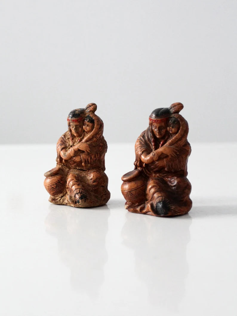 mid century  Native American souvenir figurines pair