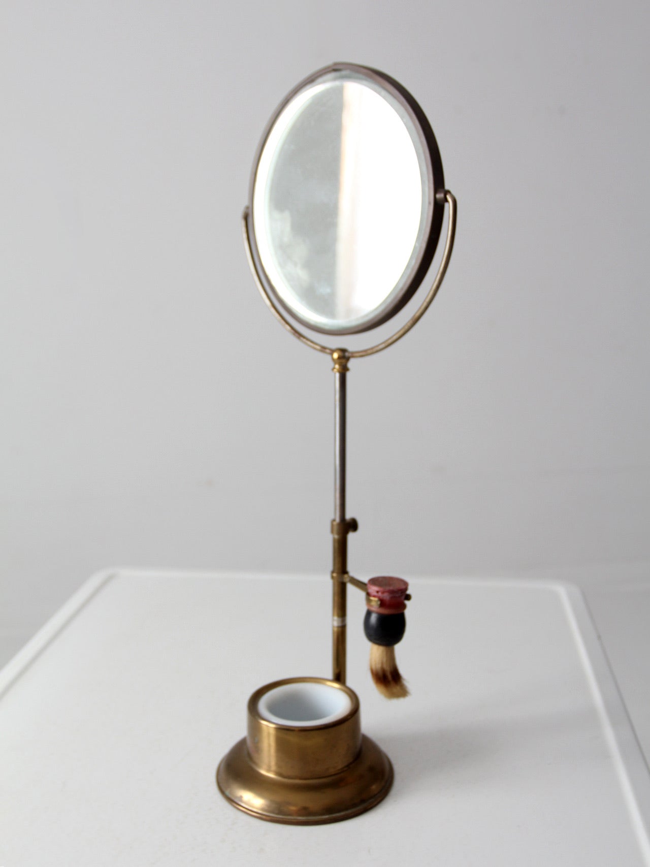 antique brass shaving mirror set