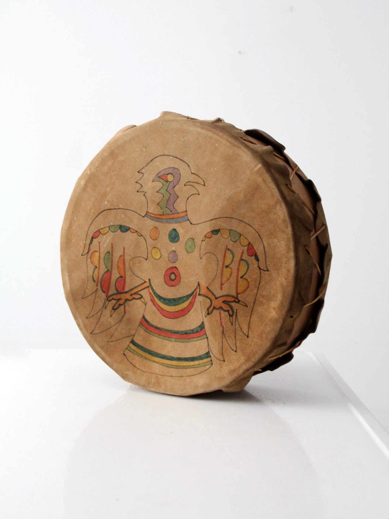 vintage hand painted leather drum