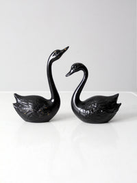 mid century painted black brass swans pair
