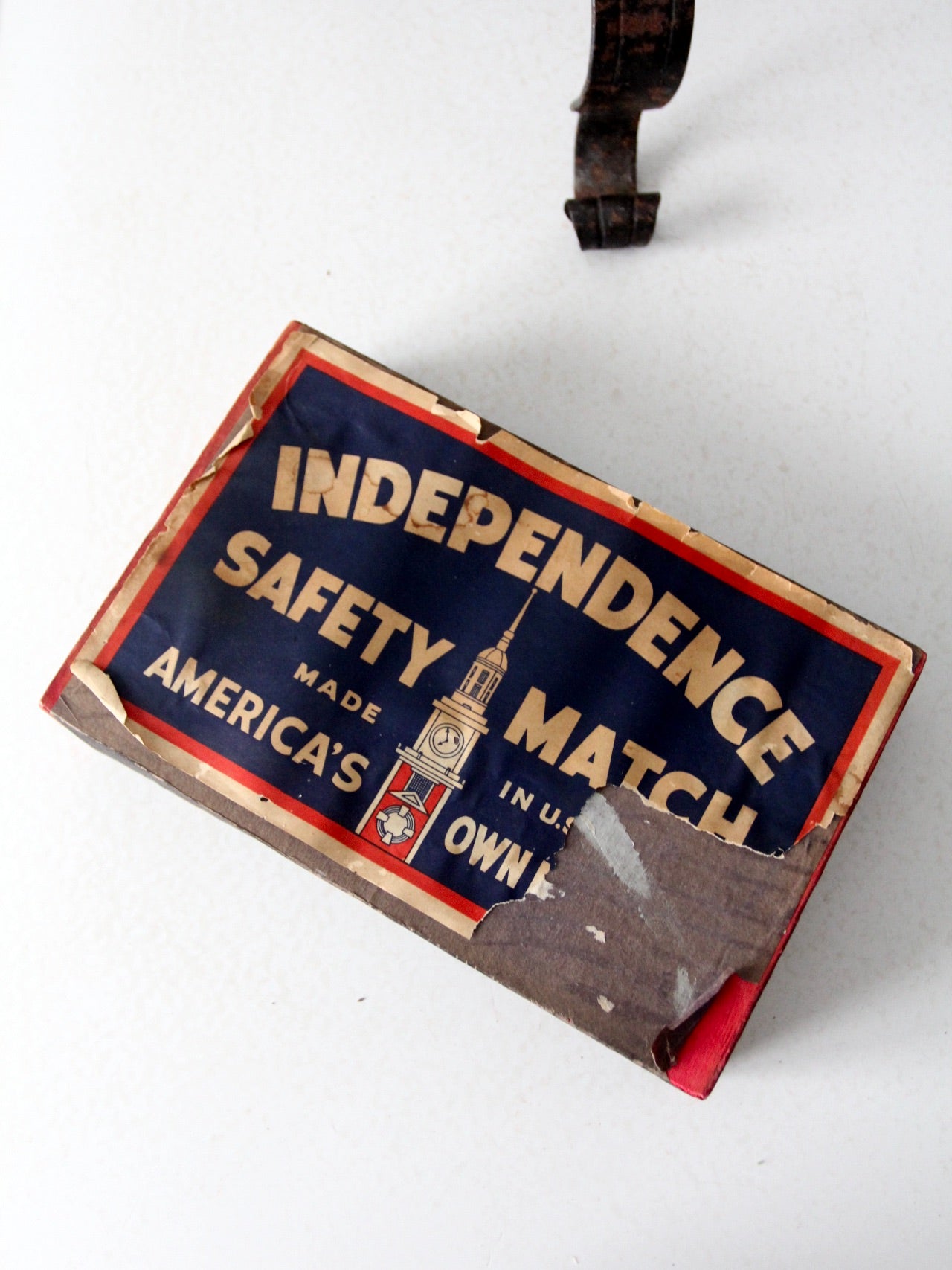 antique oversize matchbox with stand