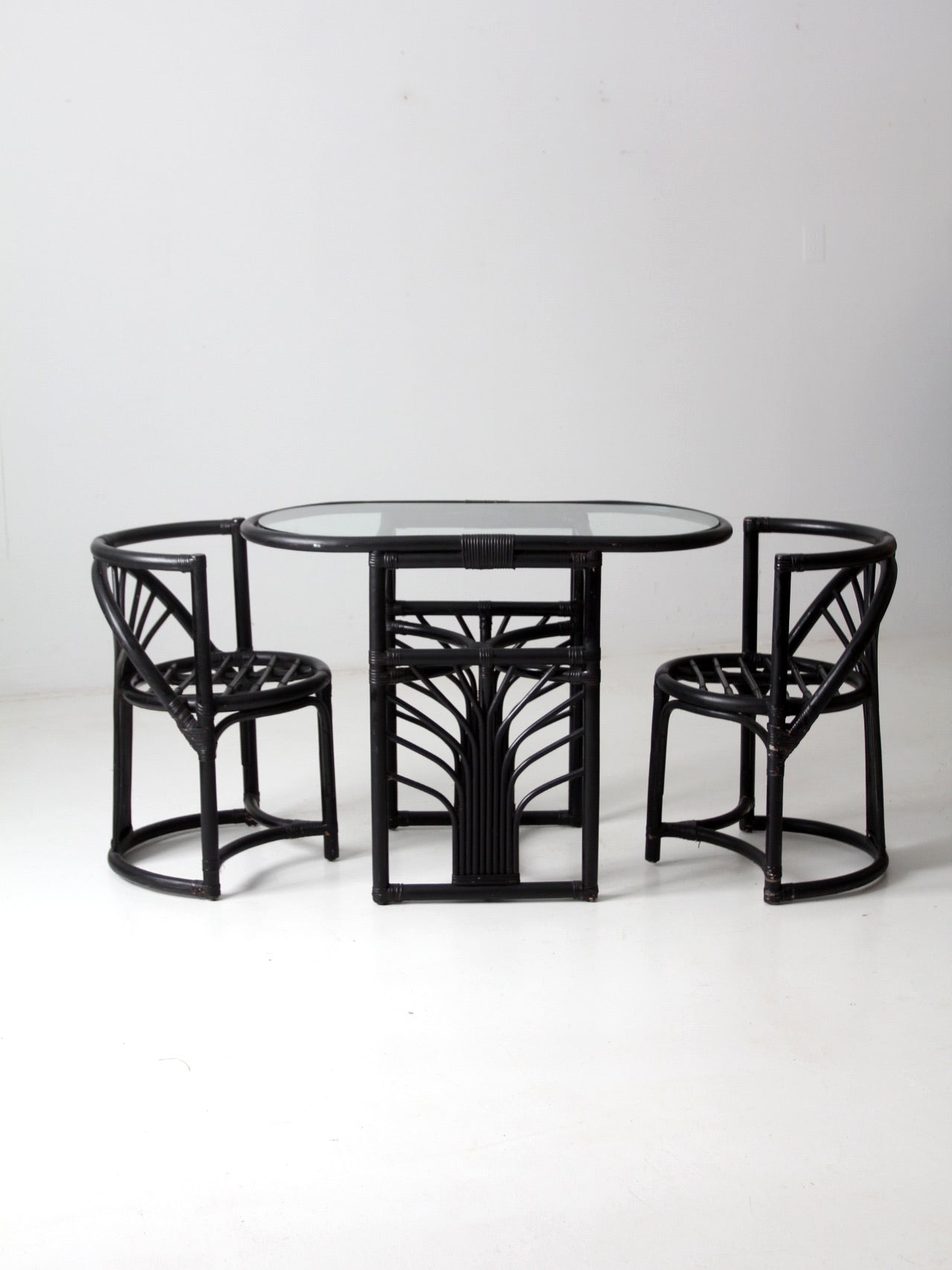 mid-century black rattan dining set