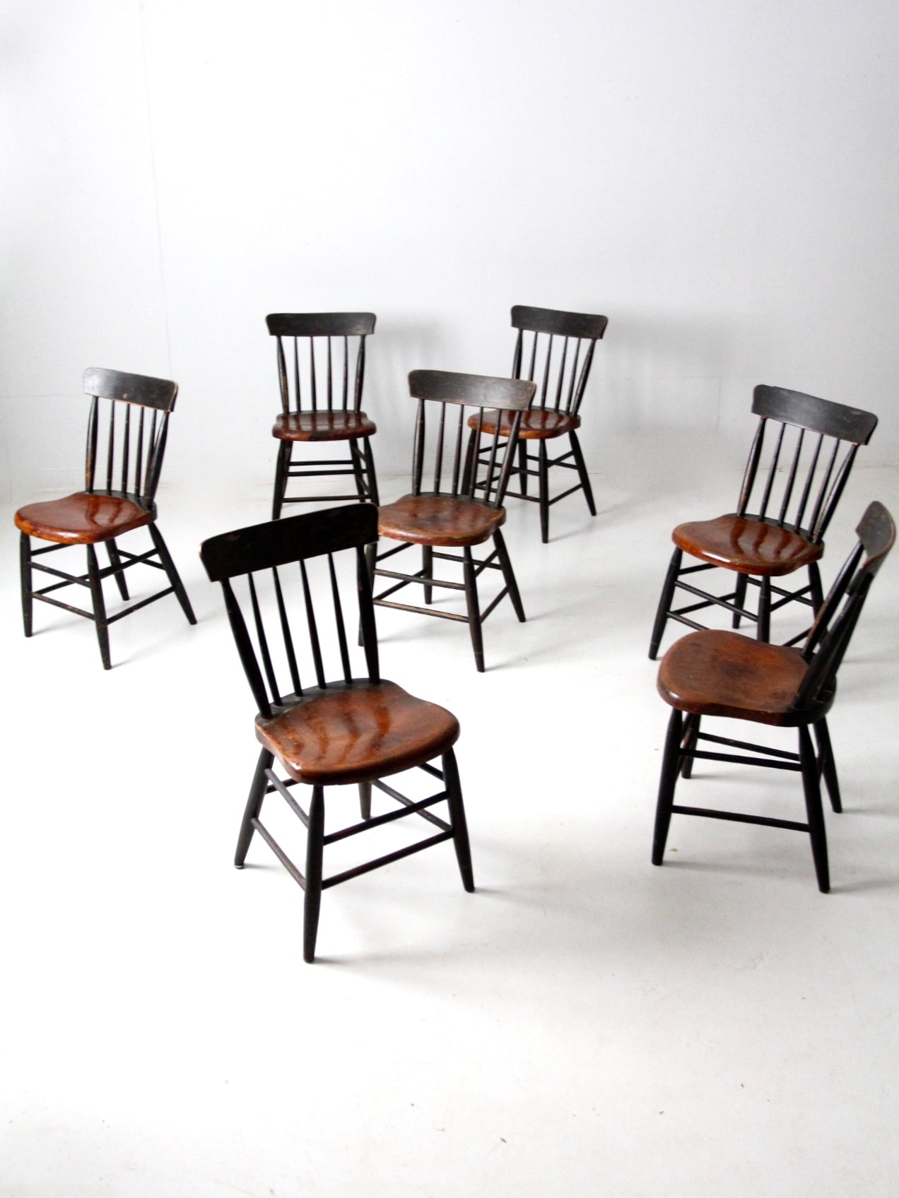 antique plank seat chairs,  set of 7