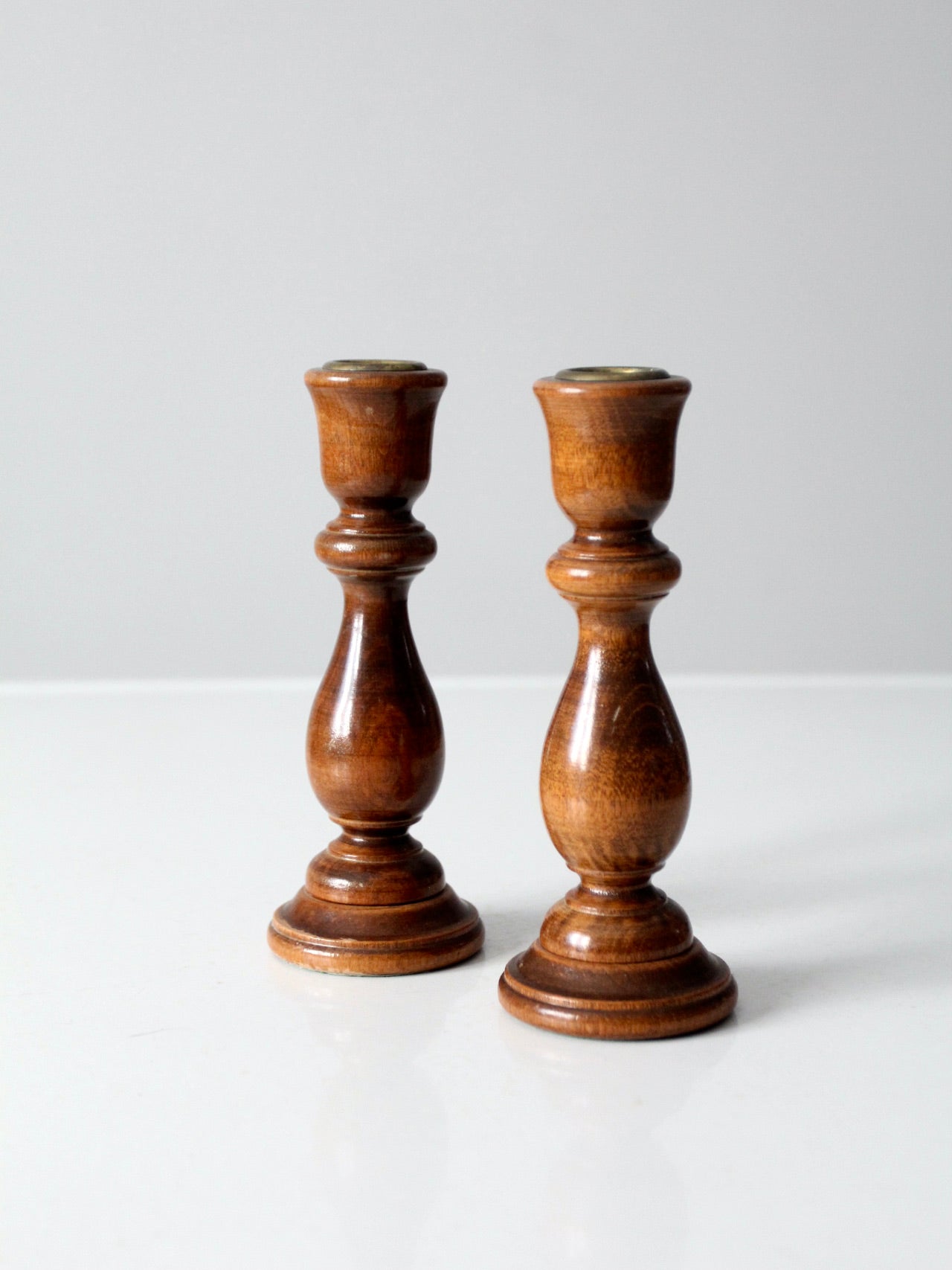 vintage wooden candlestick holders pair