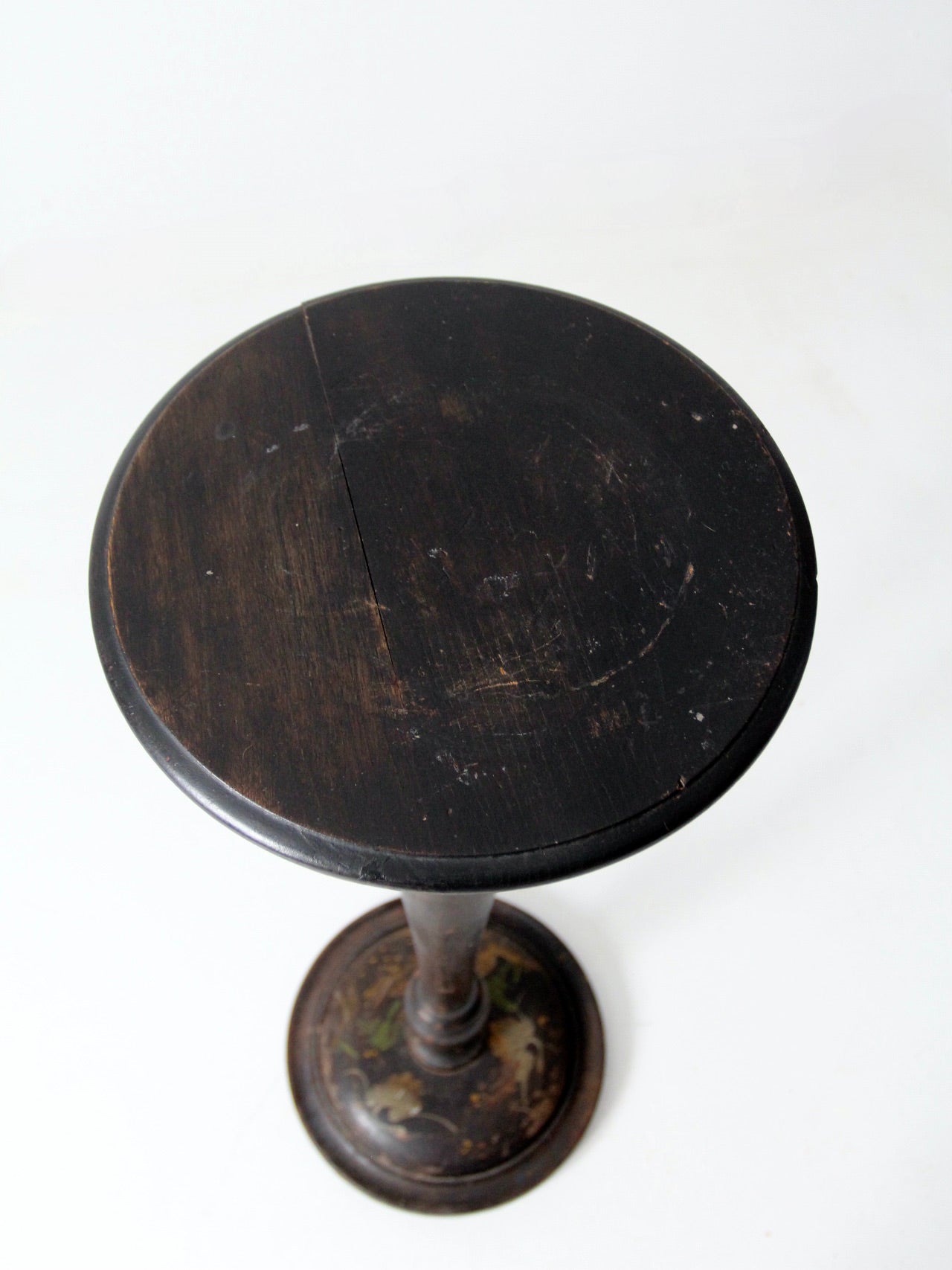 antique plant stand pedestal table with painted Asian scene