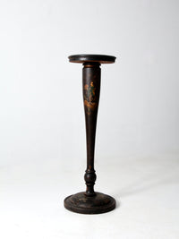 antique plant stand pedestal table with painted Asian scene
