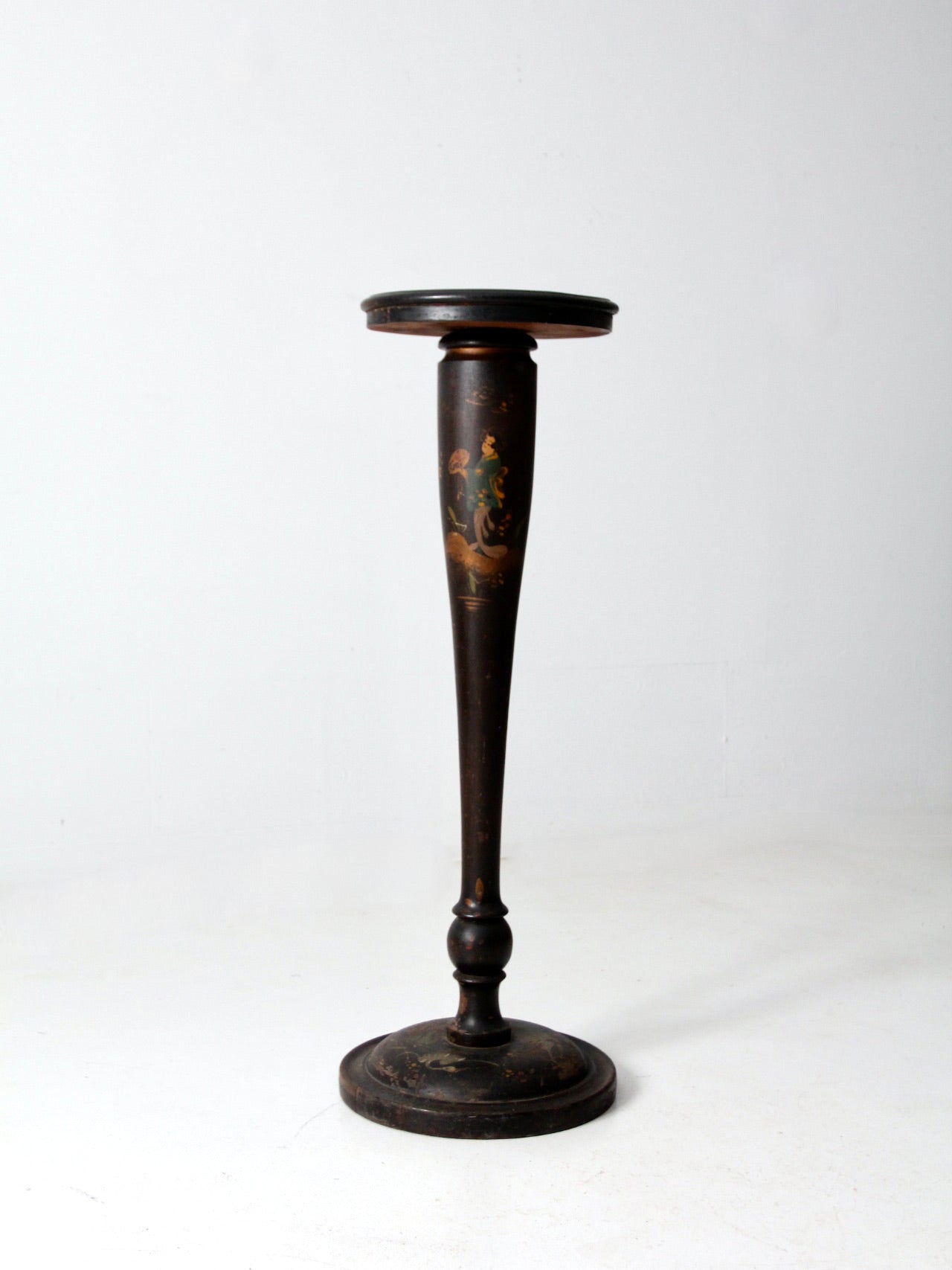 antique plant stand pedestal table with painted Asian scene