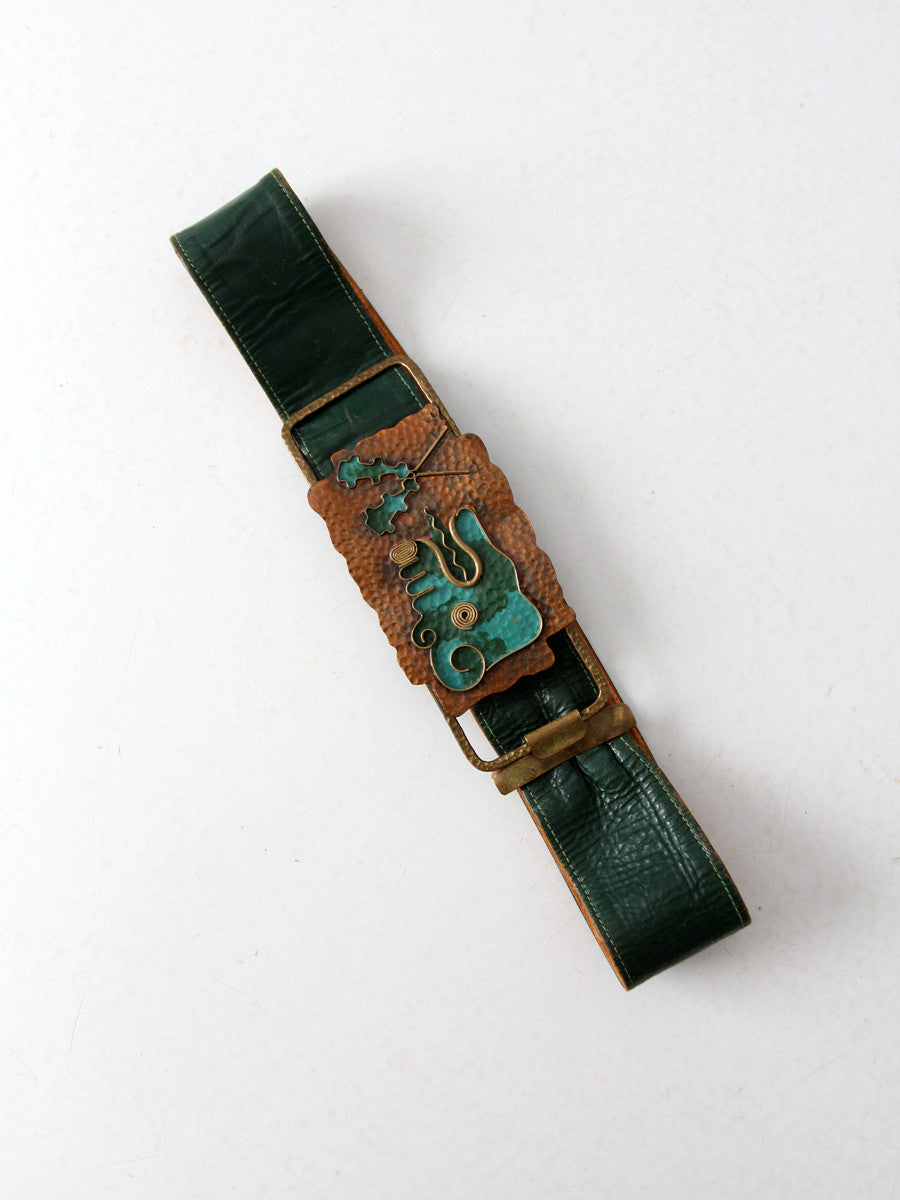 Vintage 1980 leather belt, brass Vintage 80s BELT LEATHER Woman/brown Leather/special Buckle  main image 3