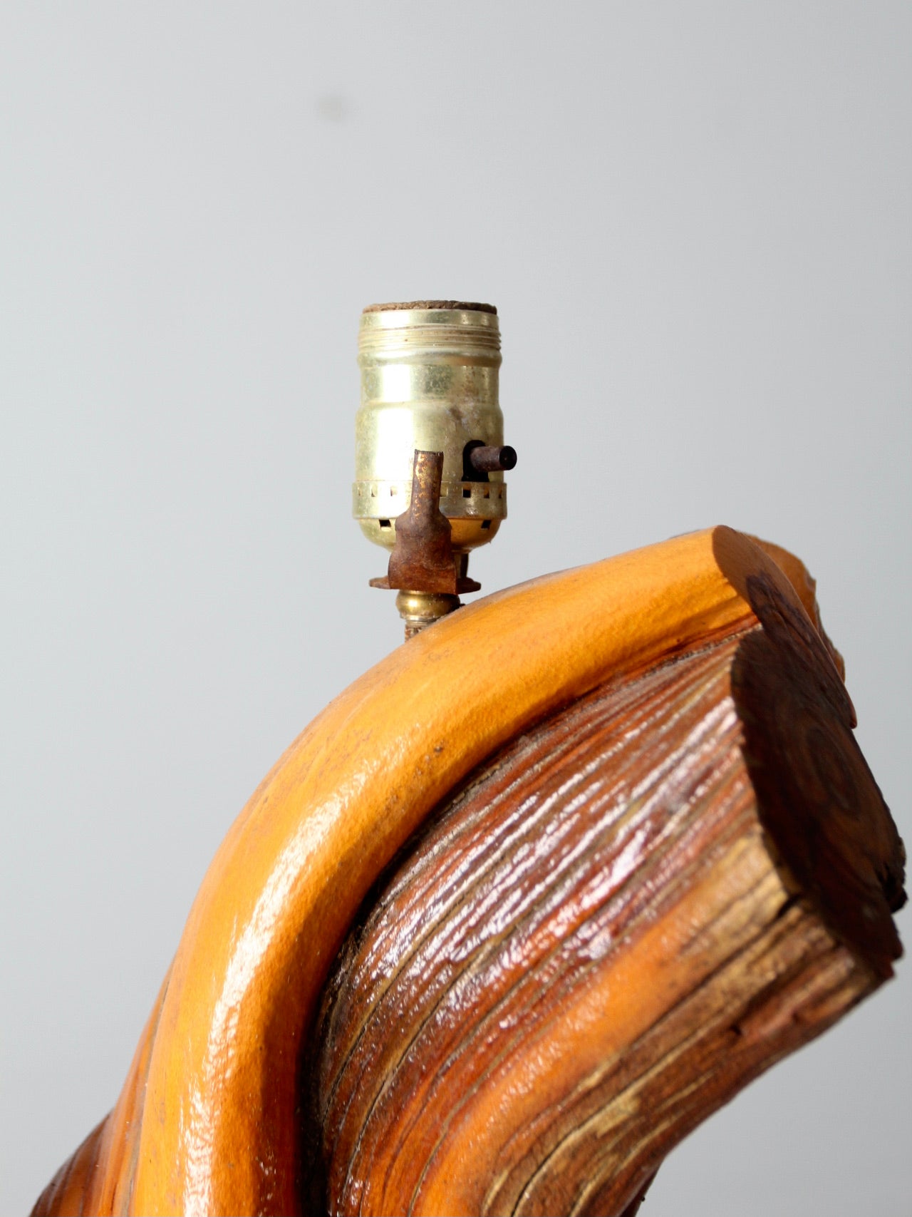 mid-century sculptural wood table lamp