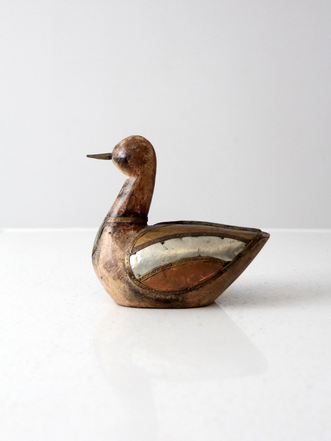 vintage folk art wood & metal duck figurine