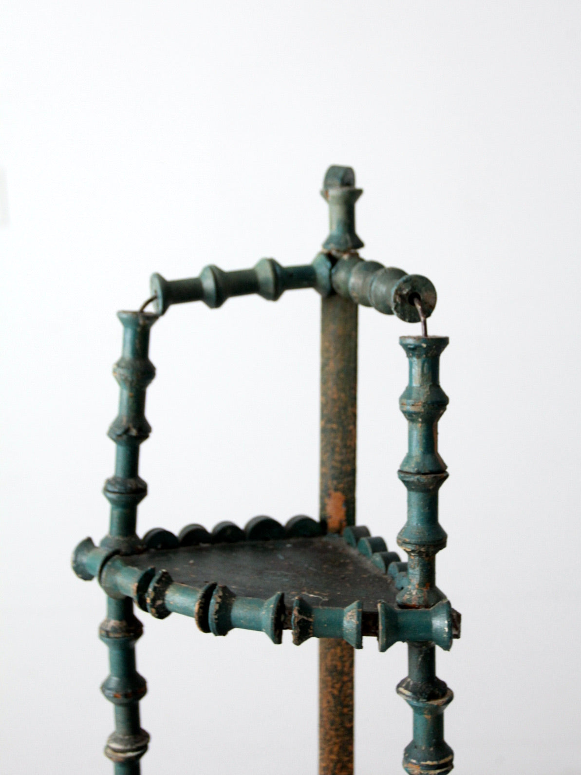 antique folk art spool corner shelf