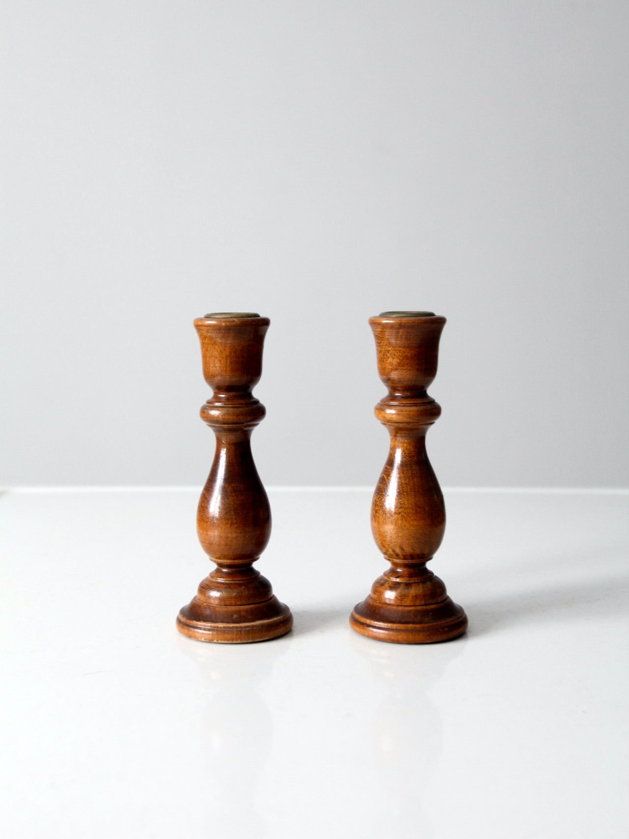 vintage wooden candlestick holders pair