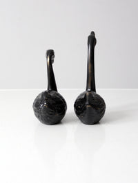 mid century painted black brass swans pair