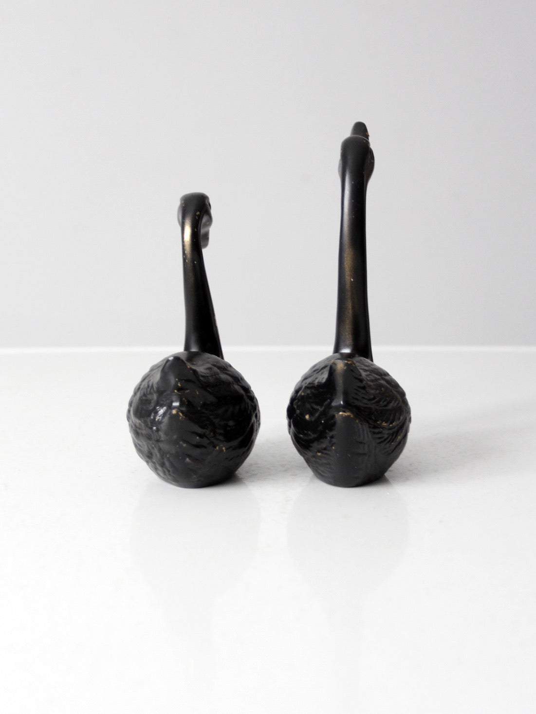mid century painted black brass swans pair