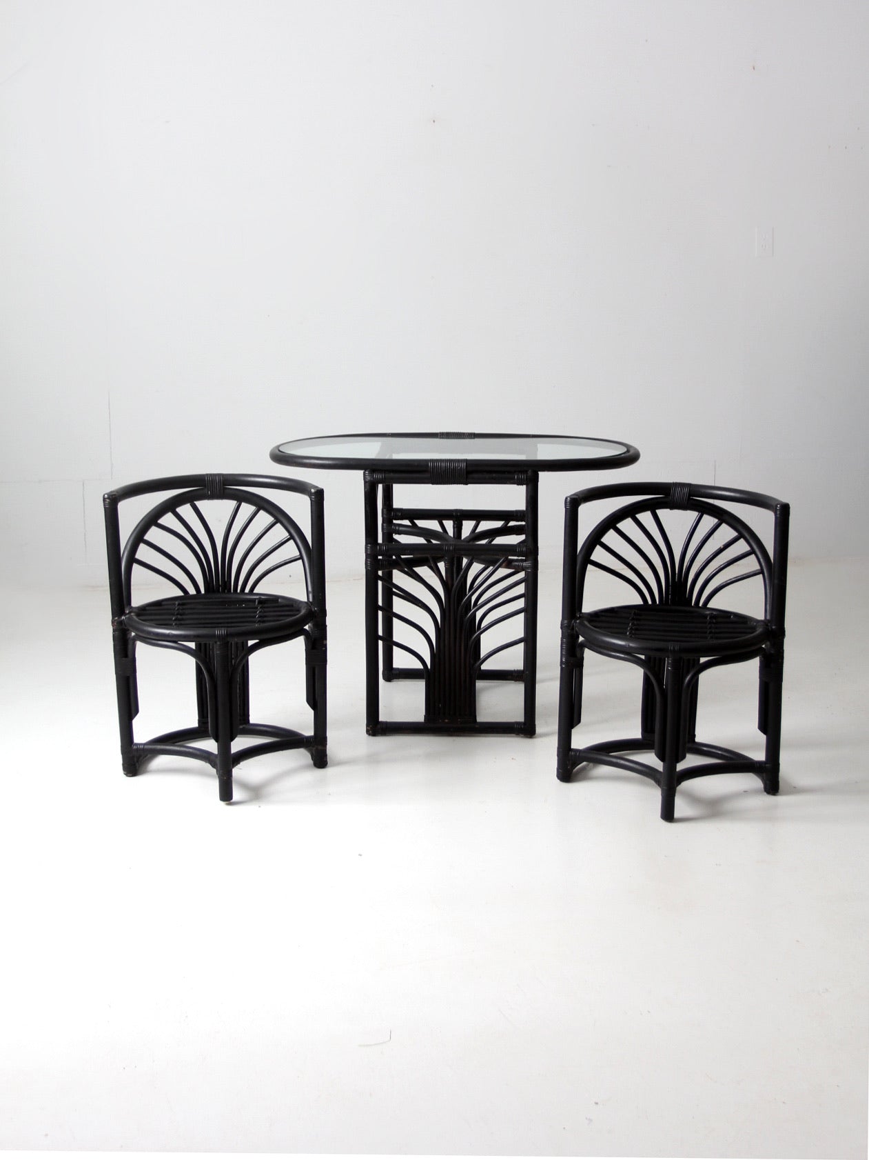 mid-century black rattan dining set