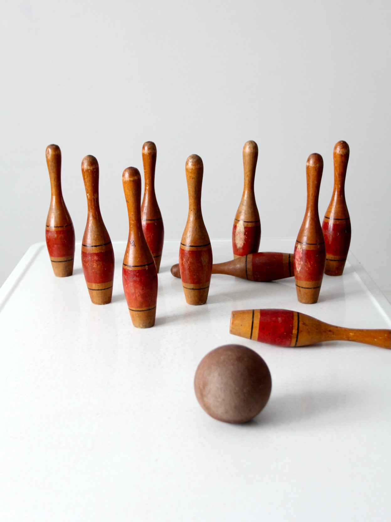 antique wooden skittles set