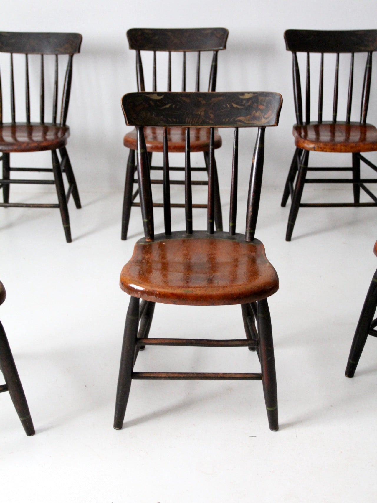 antique plank seat chairs,  set of 7