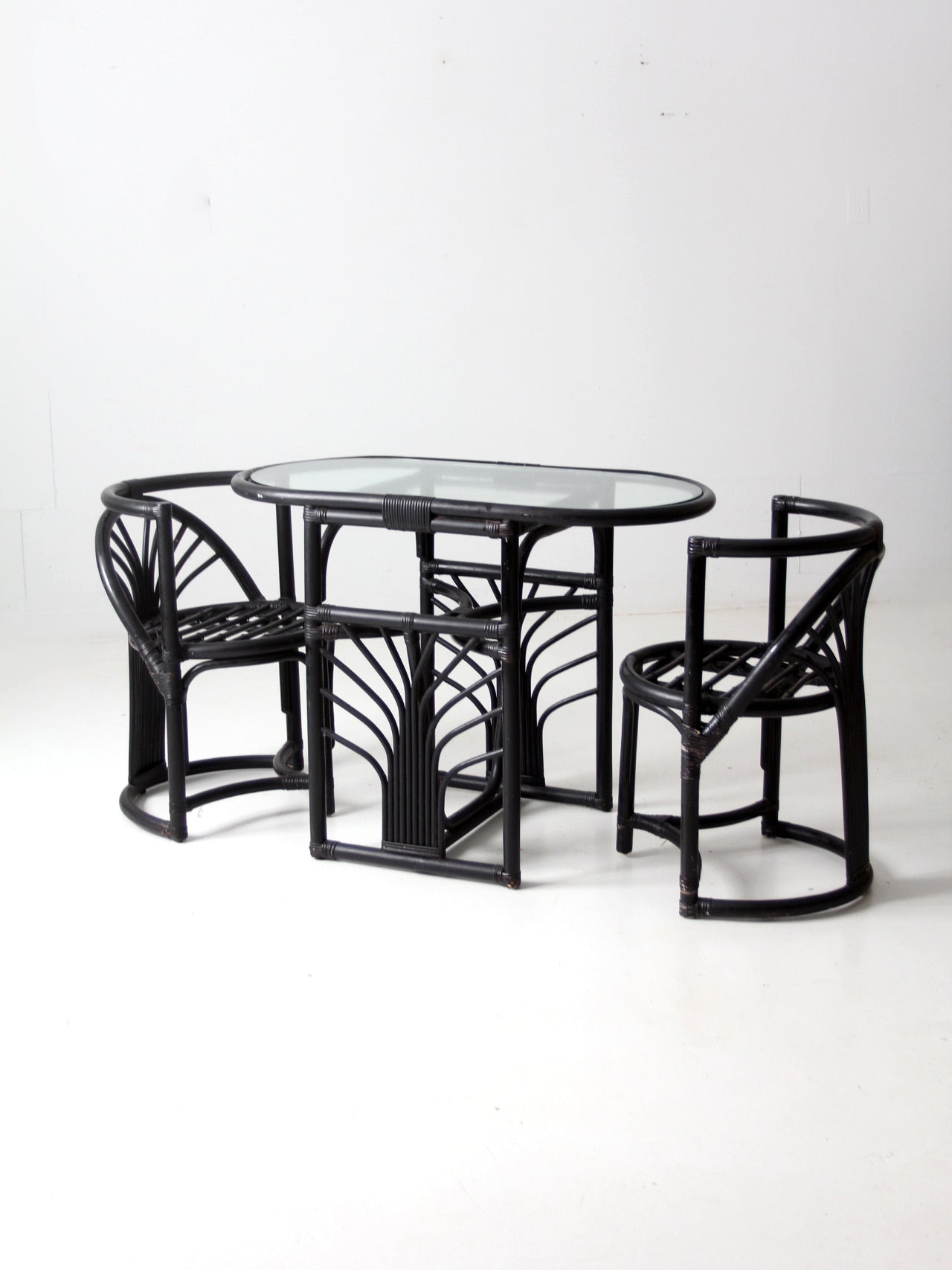 mid-century black rattan dining set