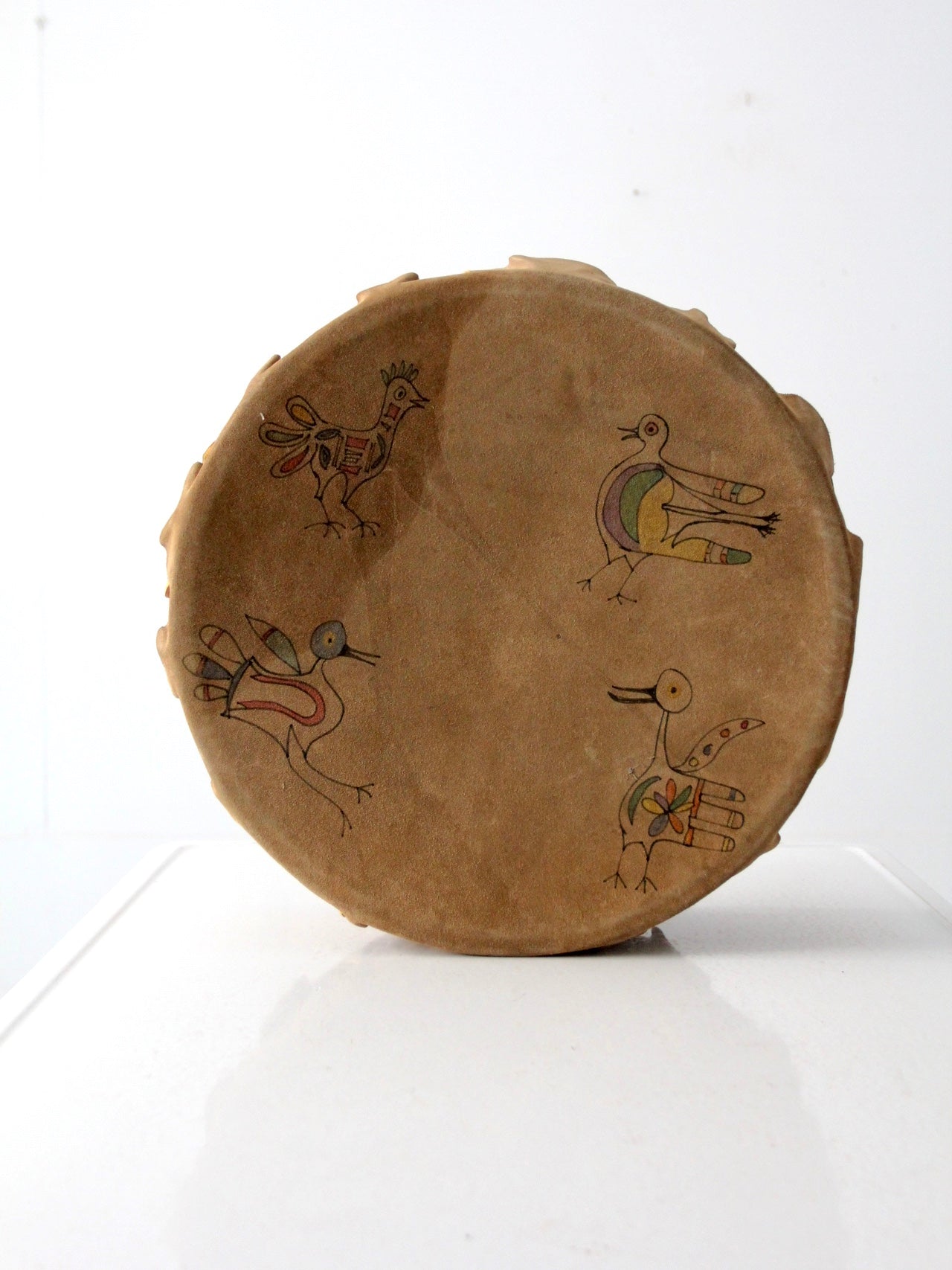 vintage hand painted leather drum