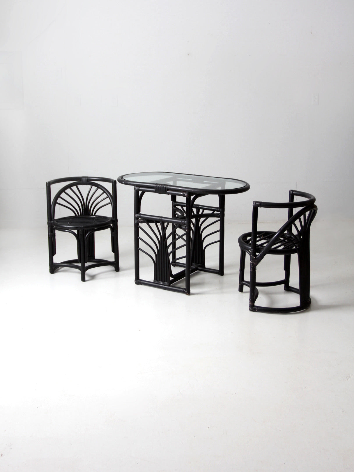 mid-century black rattan dining set