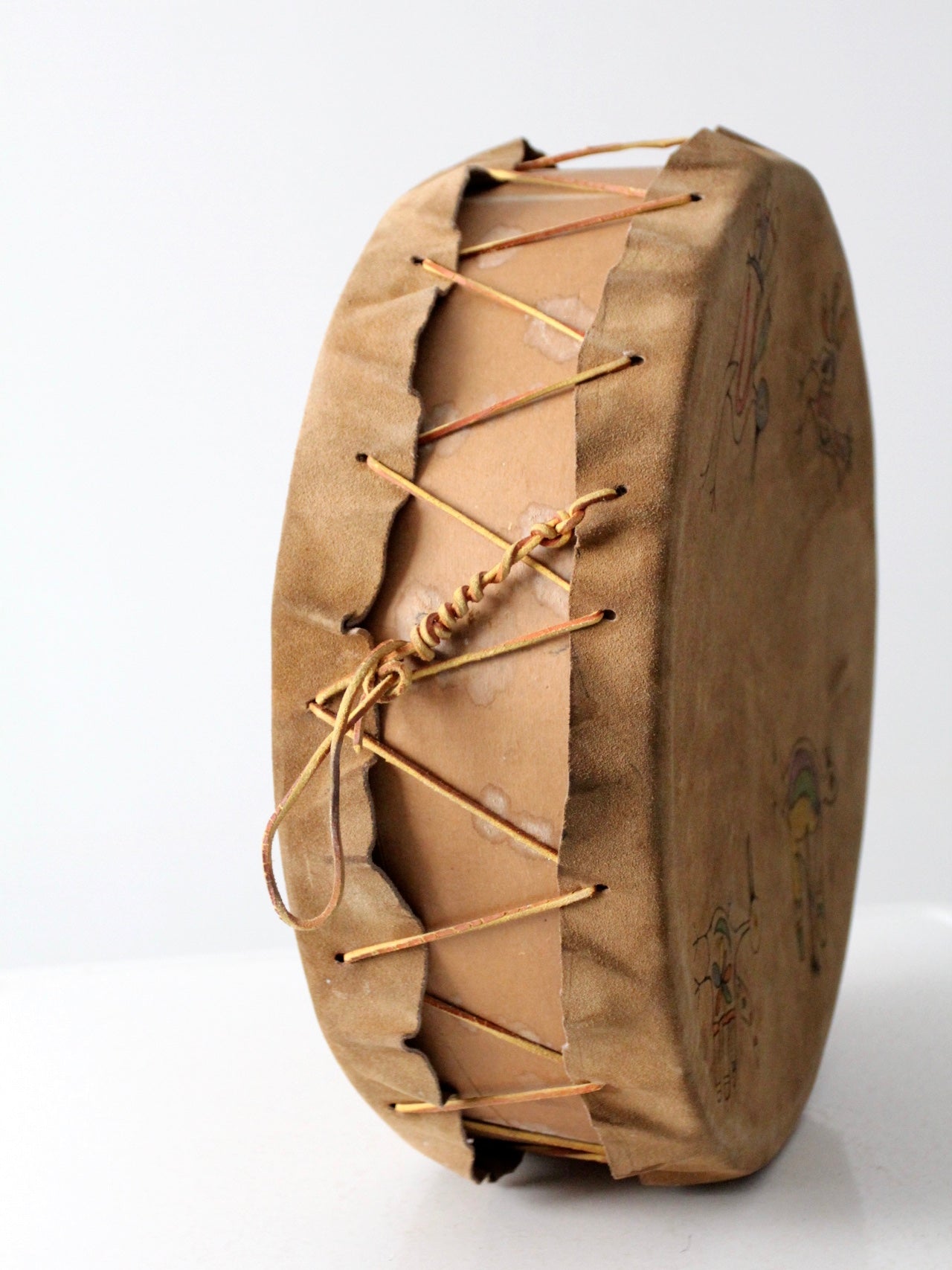 vintage hand painted leather drum