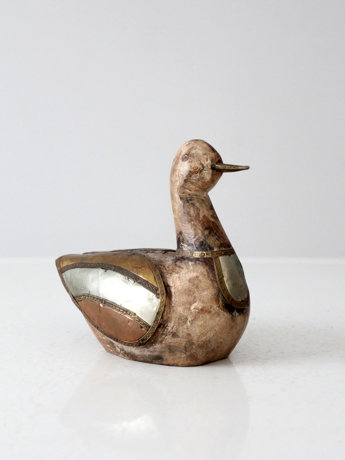 vintage folk art wood & metal duck figurine