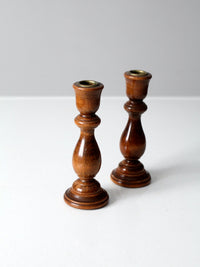 vintage wooden candlestick holders pair