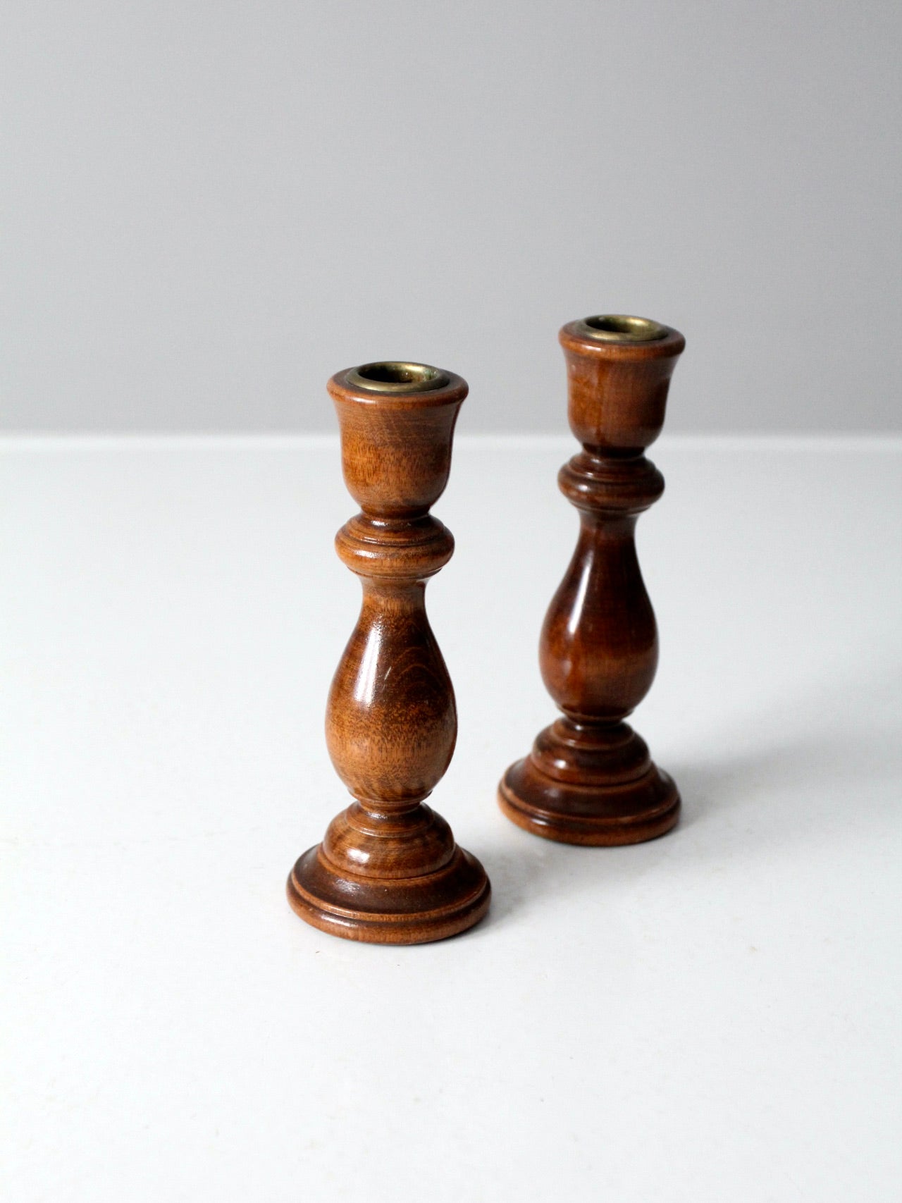 vintage wooden candlestick holders pair