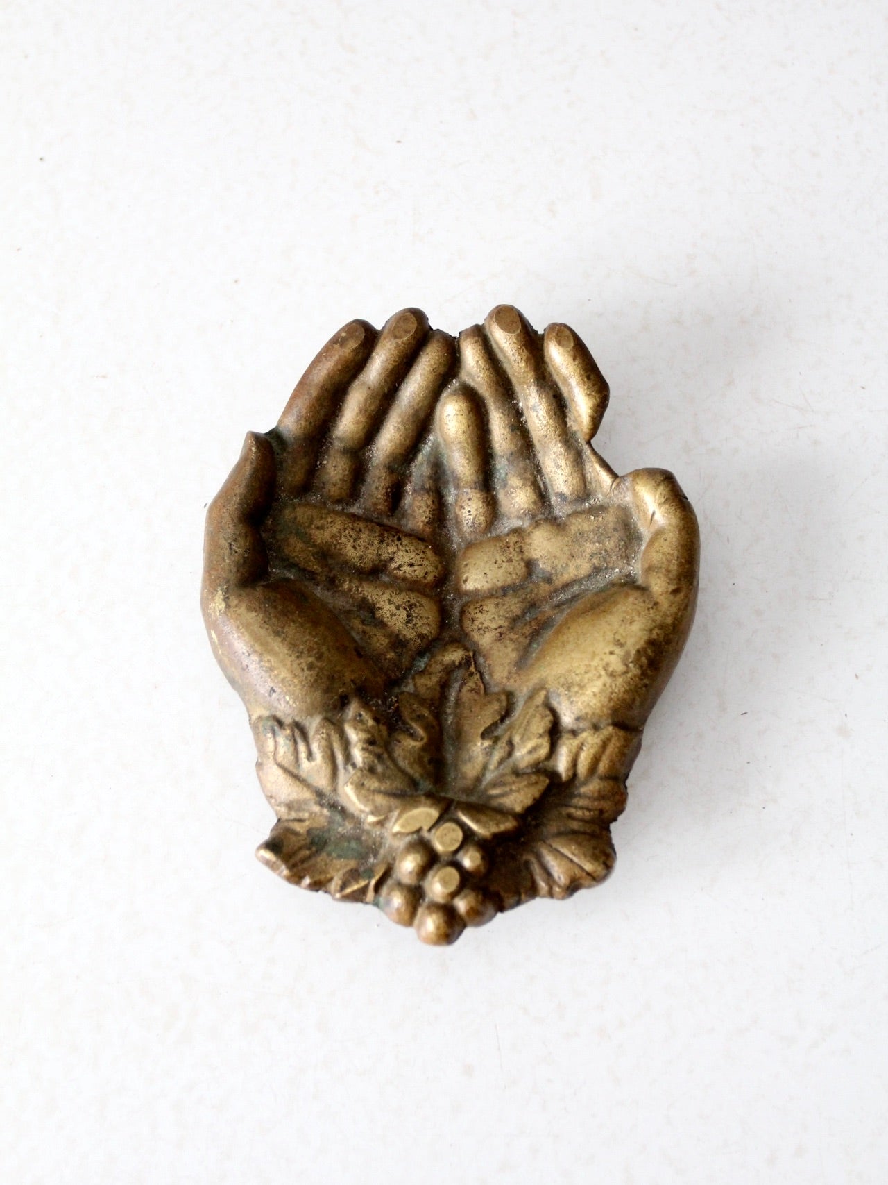 vintage cupped hands brass bowl