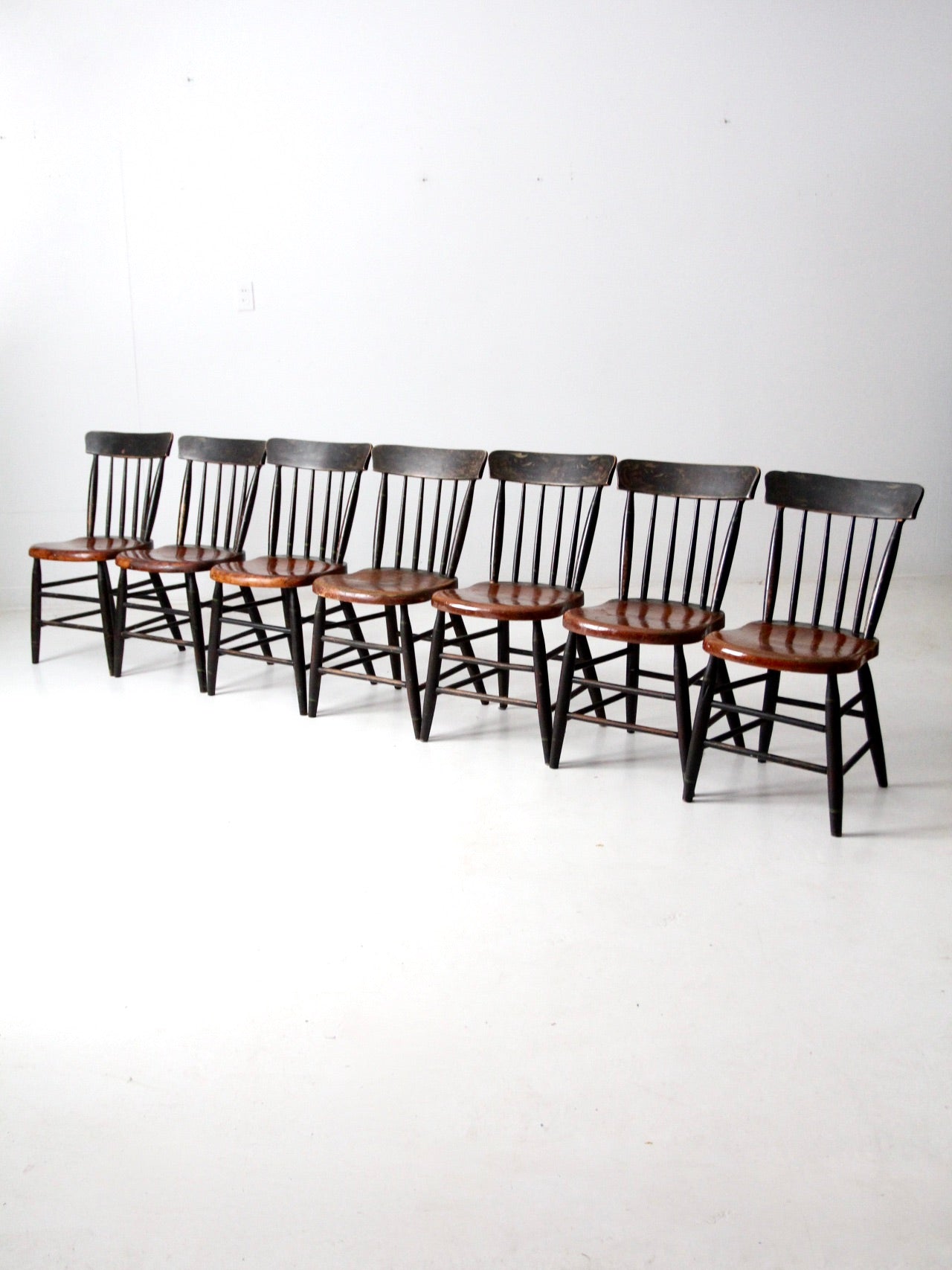 antique plank seat chairs,  set of 7