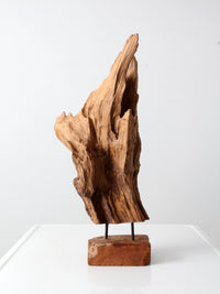 mid-century wood sculpture on stand