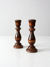 vintage turned wood candle holders pair