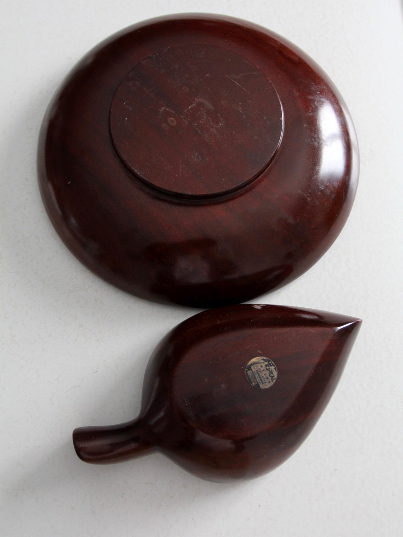 mid-century tropical wooden bowl pair