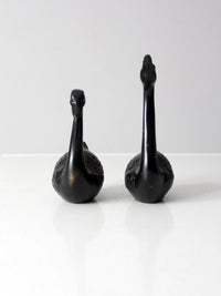 mid century painted black brass swans pair