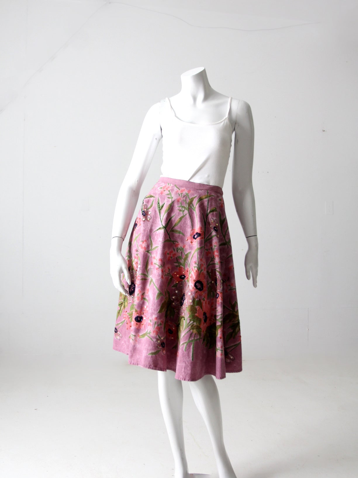 vintage floral print sequin skirt