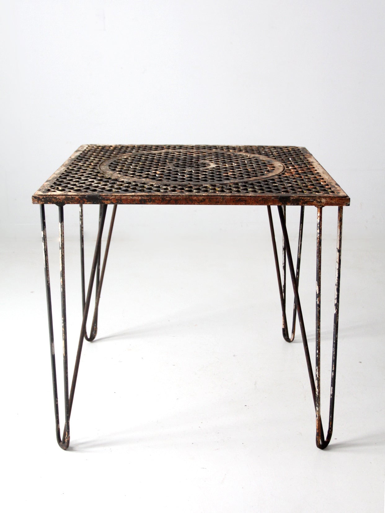 mid-century hairpin leg iron table
