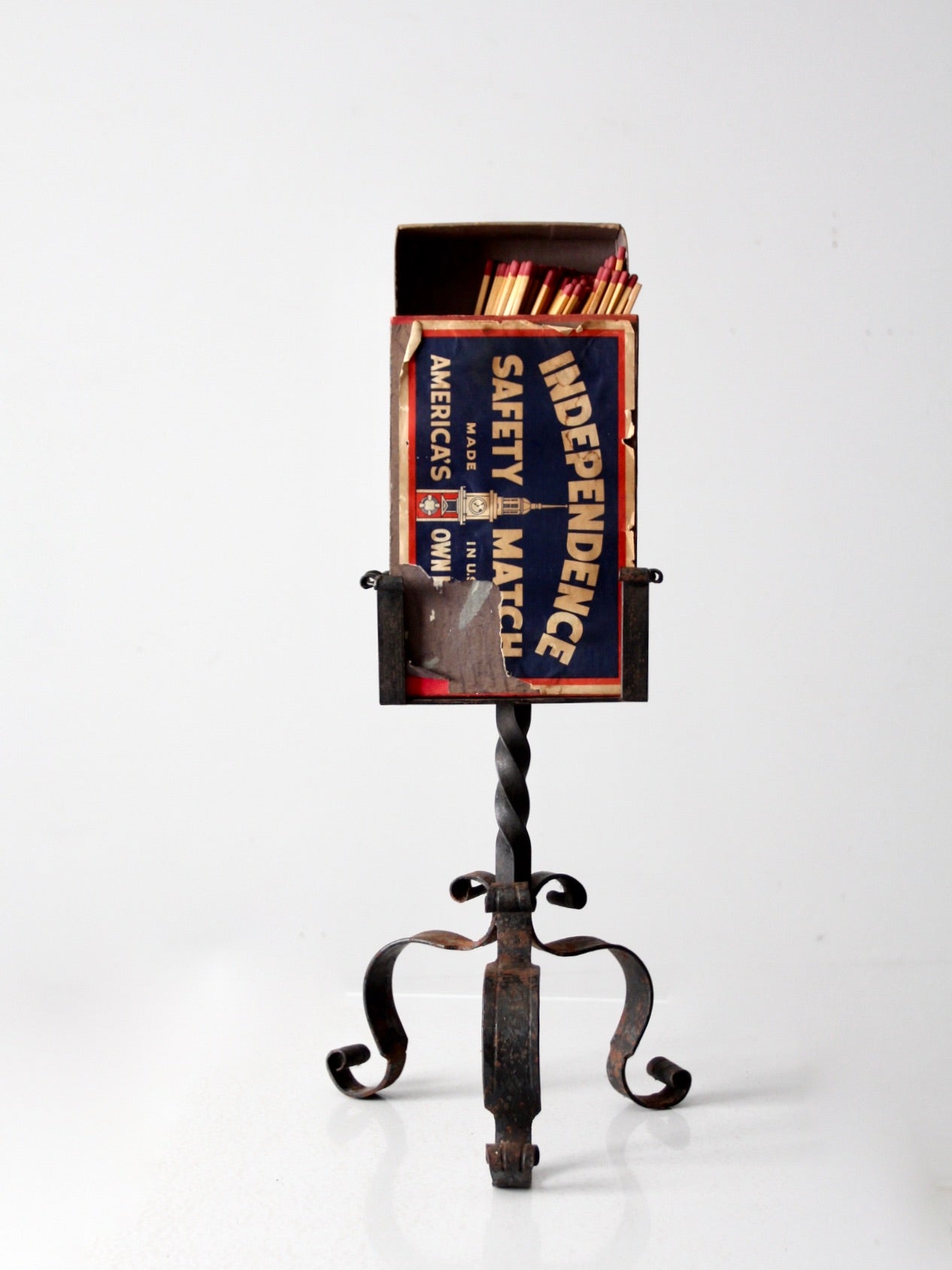 antique oversize matchbox with stand