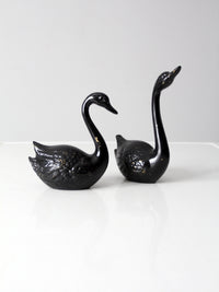 mid century painted black brass swans pair