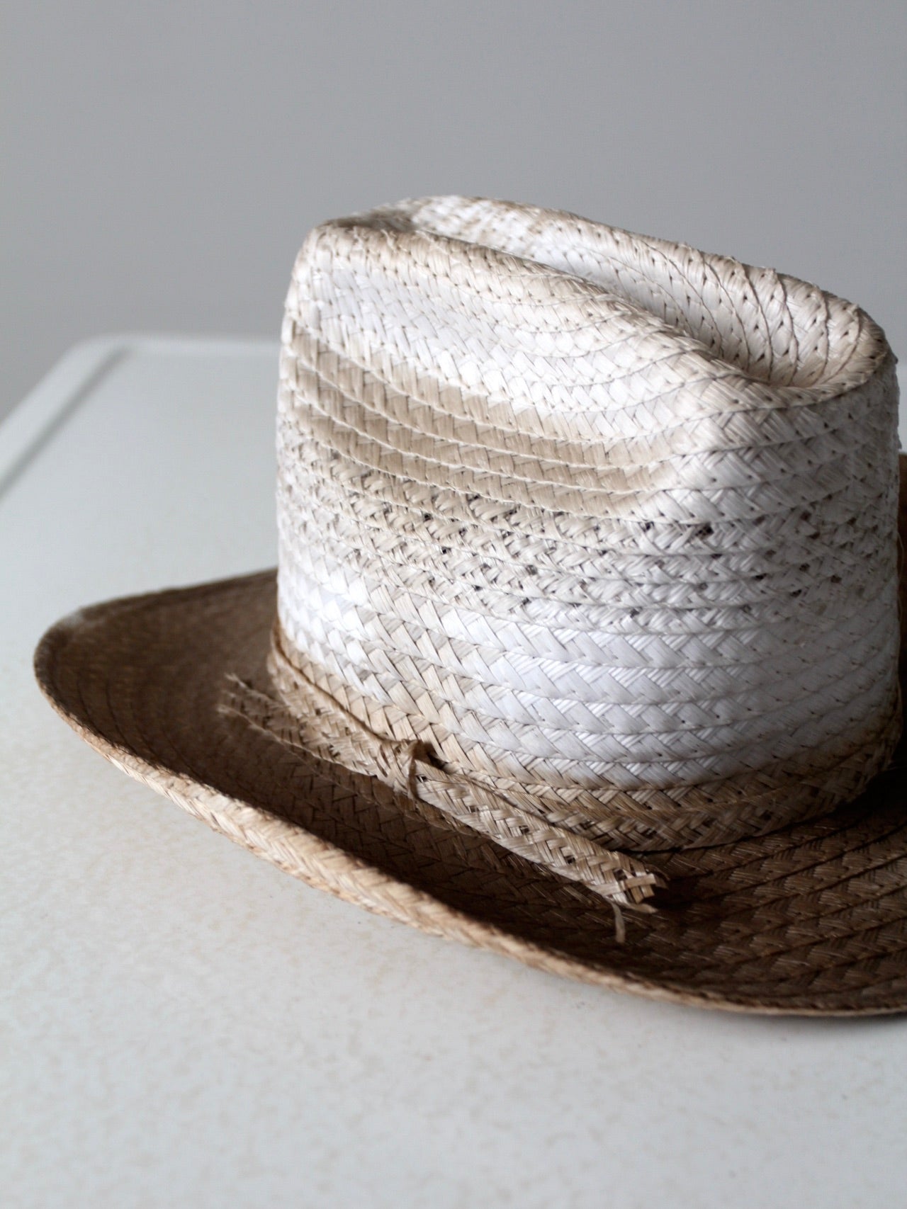 vintage white straw cowboy hat
