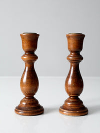 vintage wooden candlestick holders pair