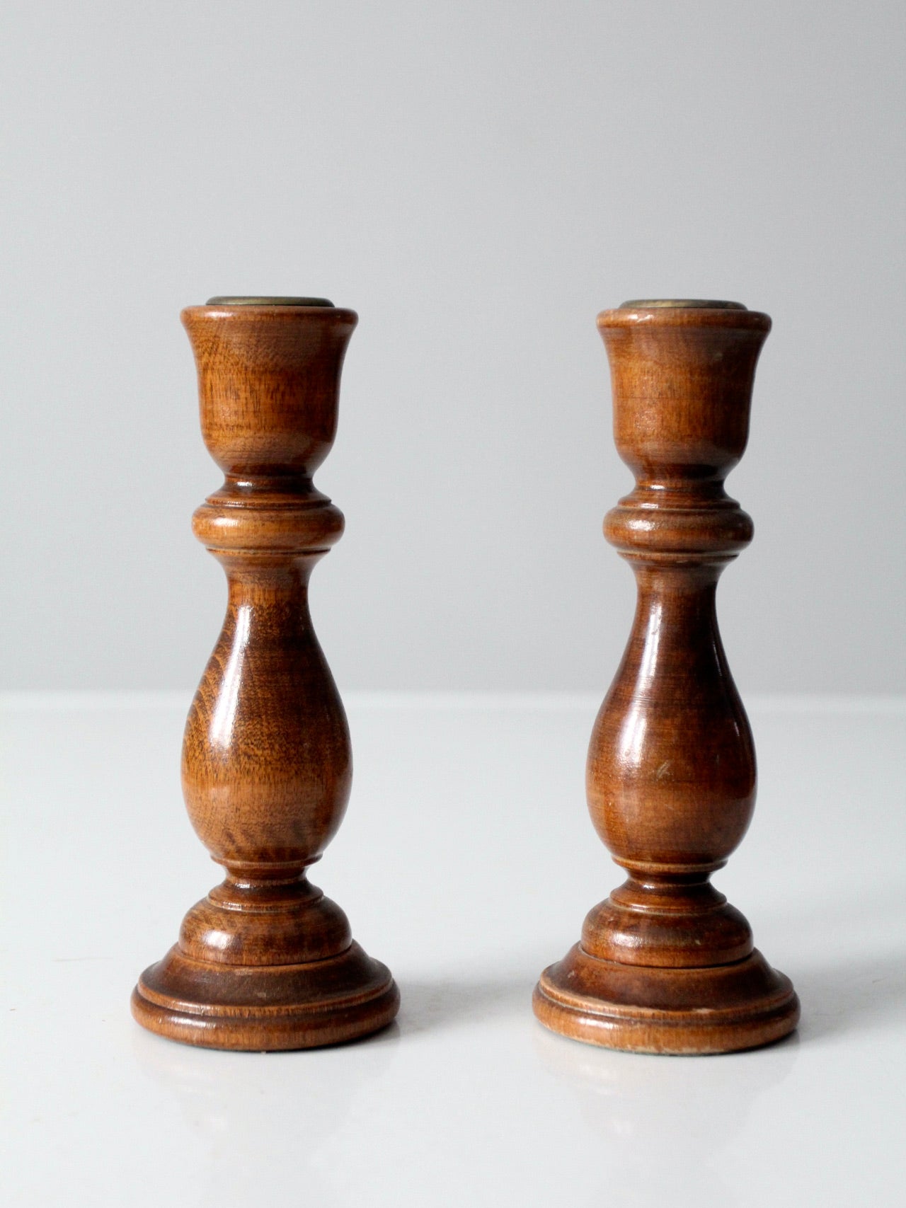 vintage wooden candlestick holders pair