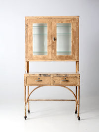 antique metal & glass medical cabinet