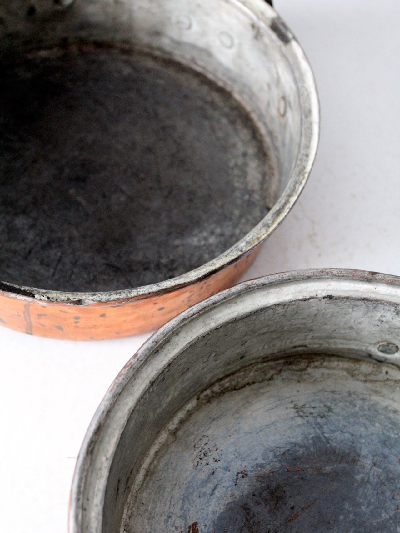 antique copper saute pans pair