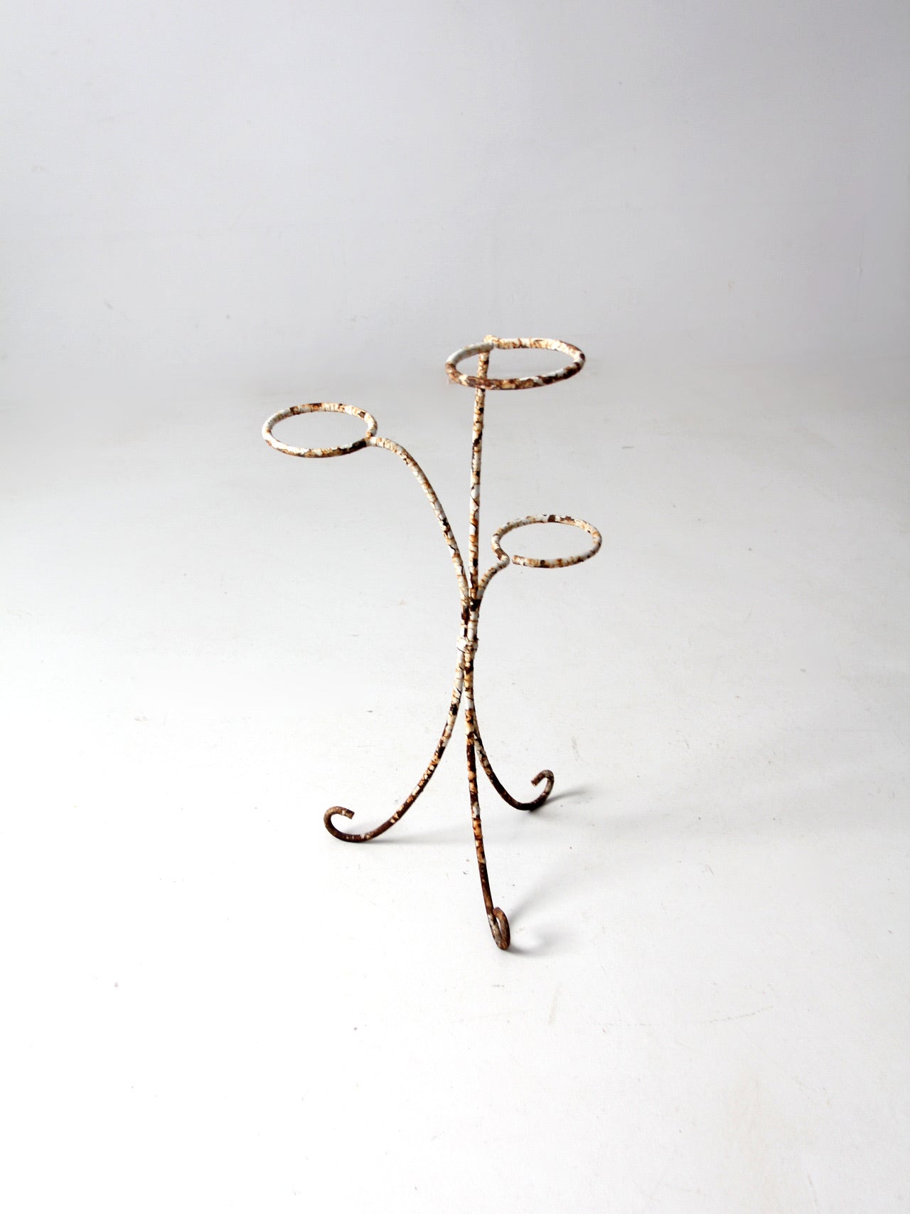 antique white iron plant stand