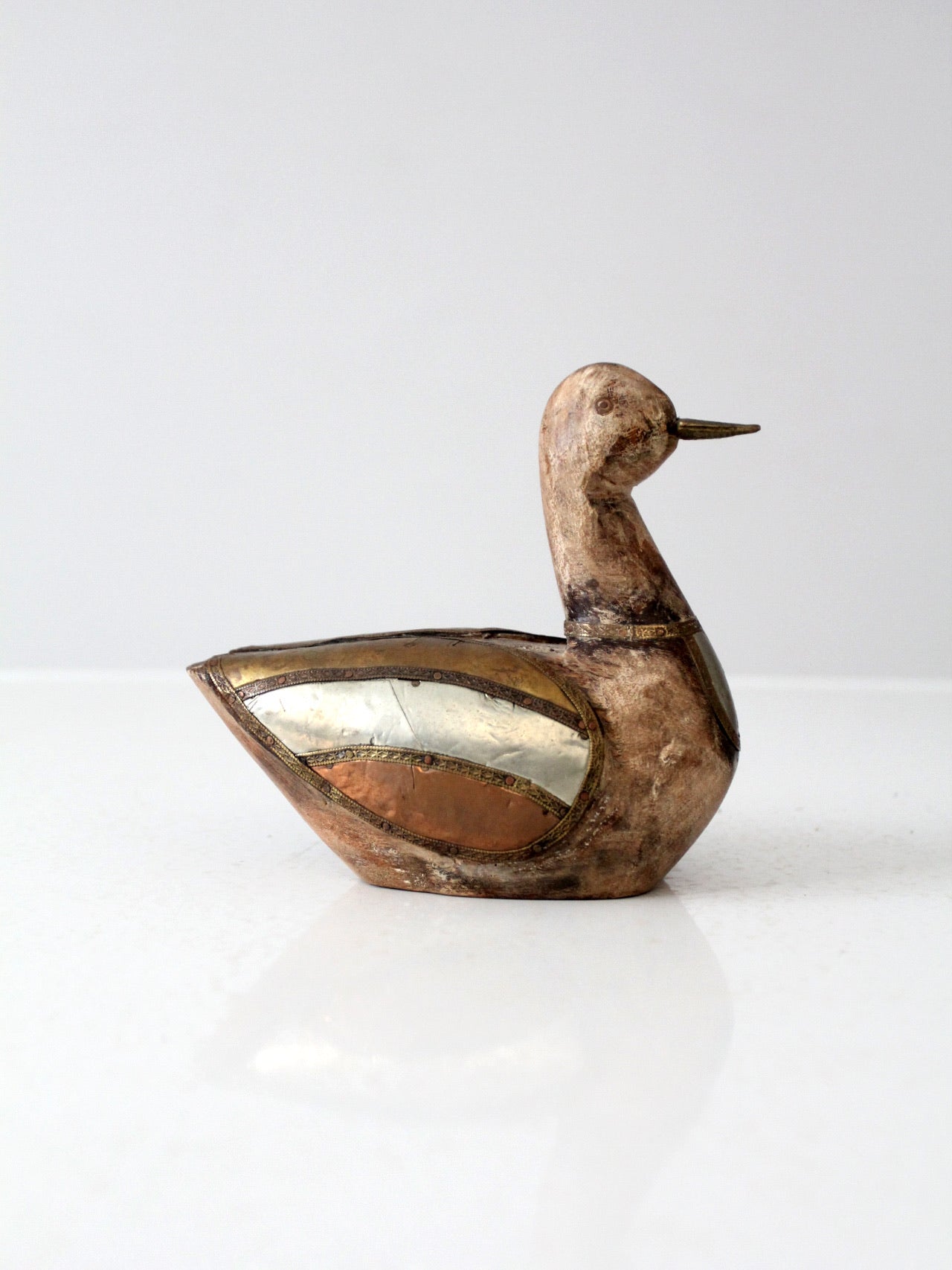 vintage folk art wood & metal duck figurine